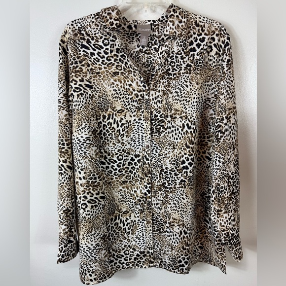 Chico's Tops - Chicos Button Up Blouse‎ Tunic Animal Print Size 2 Lightweight Fall Office Wear